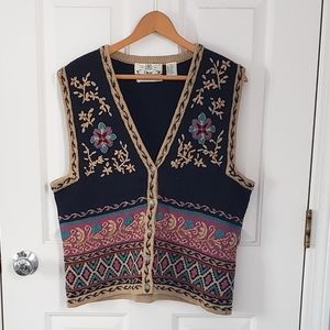 Vintage Orvis Hand Embroidered Sweater Vest